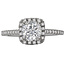 Romance Cushion Shaped Halo Diamond Ring in 14kt White Gold. (D 1/4 carat total weight) This item is a SEMI-MOUNT and it comes with NO CENTER STONE as shown but it will accommodate a 6.5mm round center stone.