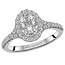 Romance Oval Shaped Halo Diamond Ring in 14kt White Gold. (D 1/3 carat total weight) This item is a SEMI-MOUNT and it comes with NO CENTER STONE but it will accommodate a 7.5x5.5mm oval center stone.