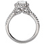 Romance Cushion Shaped Halo Diamond Ring in 14kt White Gold. (D 3/8 carat total weight) This ring is a SEMI-MOUNT and it comes with NO CENTER STONE but it will accommodate a 6.5mm round center stone.
