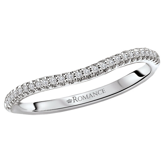 Romance Curved Matching Round Diamond Wedding Band in 14kt White Gold.  (D .08 carat total weight)