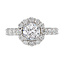 Romance Round Halo Micro-Set Diamond Ring in 14kt White Gold. (D 7/8 carat total weigh) This item is a SEMI-MOUNT and it comes with NO CENTER STONE as shown but it will accommodate a 6.5mm round center stone.