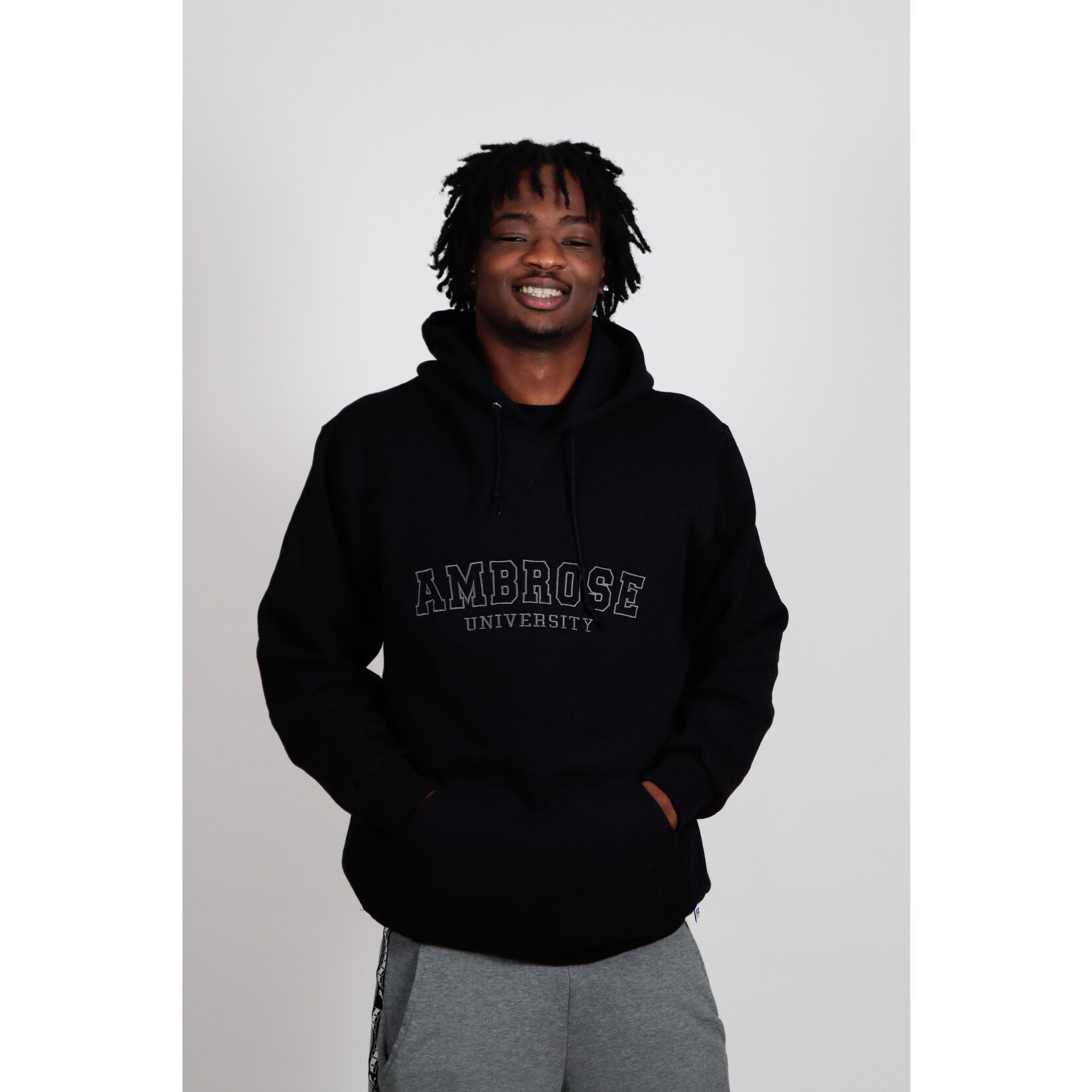 Russell Russell Hoodie - Ambrose Hollow embroidery - Black/Grey