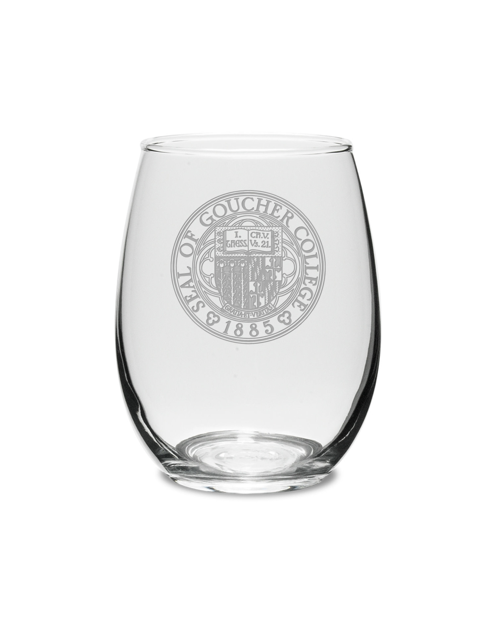 Campus Crystal Stemless Wine Glass "Goucher Seal" 15oz