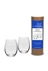 Campus Crystal "Goucher Mom & Dad" Stemless Wine Glass Canister Set of 2