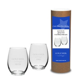 Campus Crystal "Goucher Mom & Dad" Stemless Wine Glass Canister Set of 2