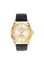 Bulova Men's Plated Watch "Goucher College" Gold/Black Leather