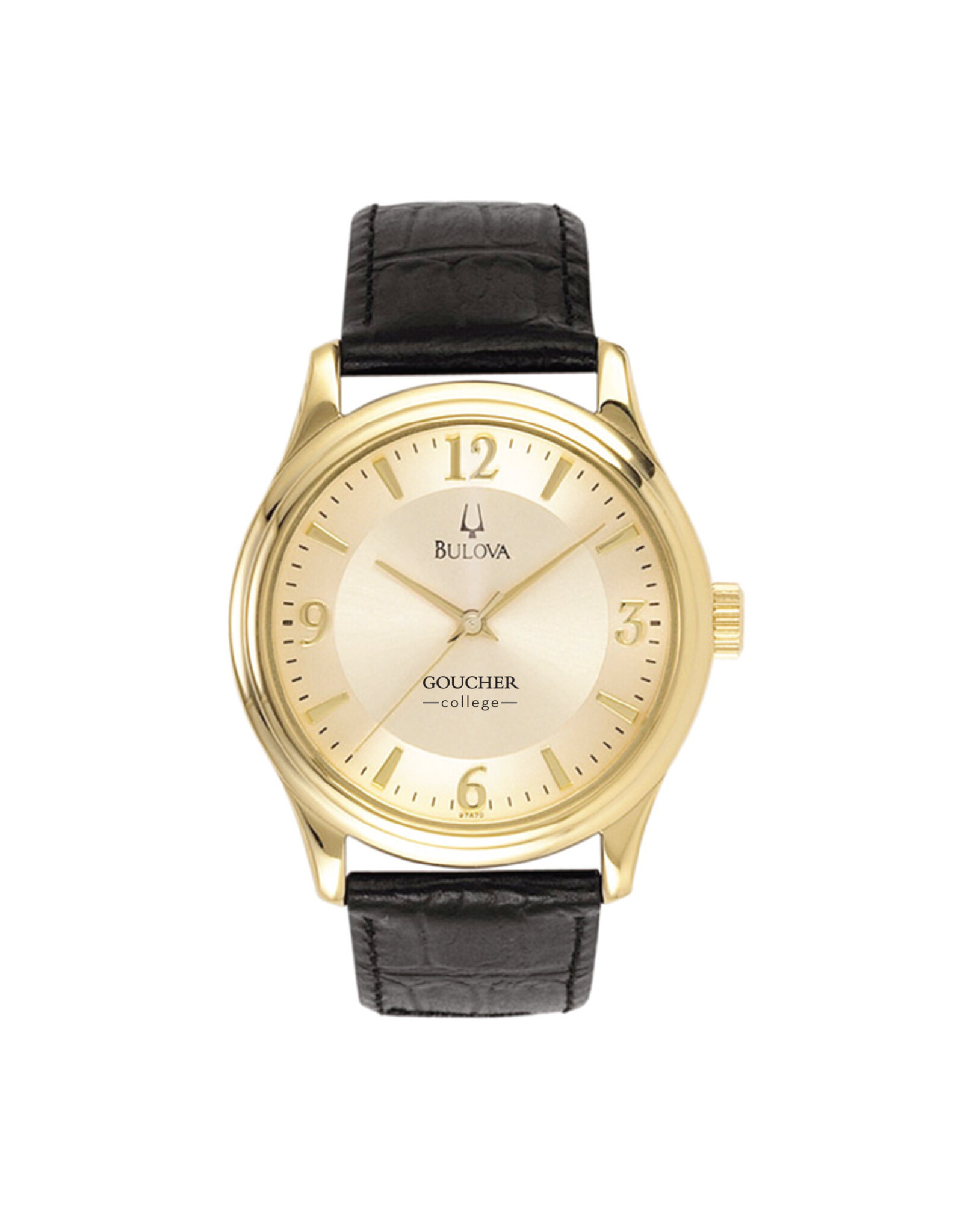 Bulova Men's Plated Watch "Goucher College" Gold/Black Leather