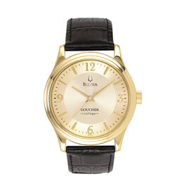 Bulova Men's Plated Watch "Goucher College" Gold/Black Leather