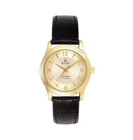 Bulova Women's Plated Watch "Goucher College" Gold/Black Leather