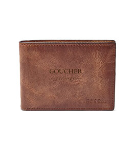 Fossil Derrick Front Pocket Bifold "Goucher College" Brown
