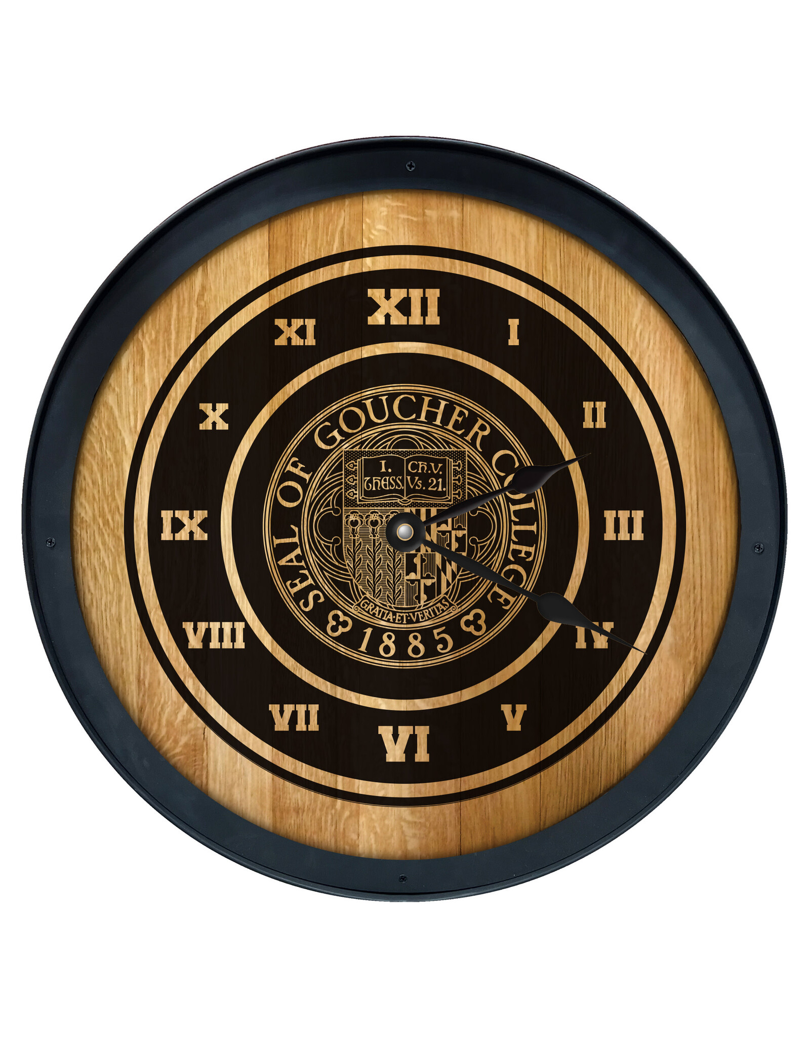 Timeless Etchings Barrelhead Clock "Goucher Seal"