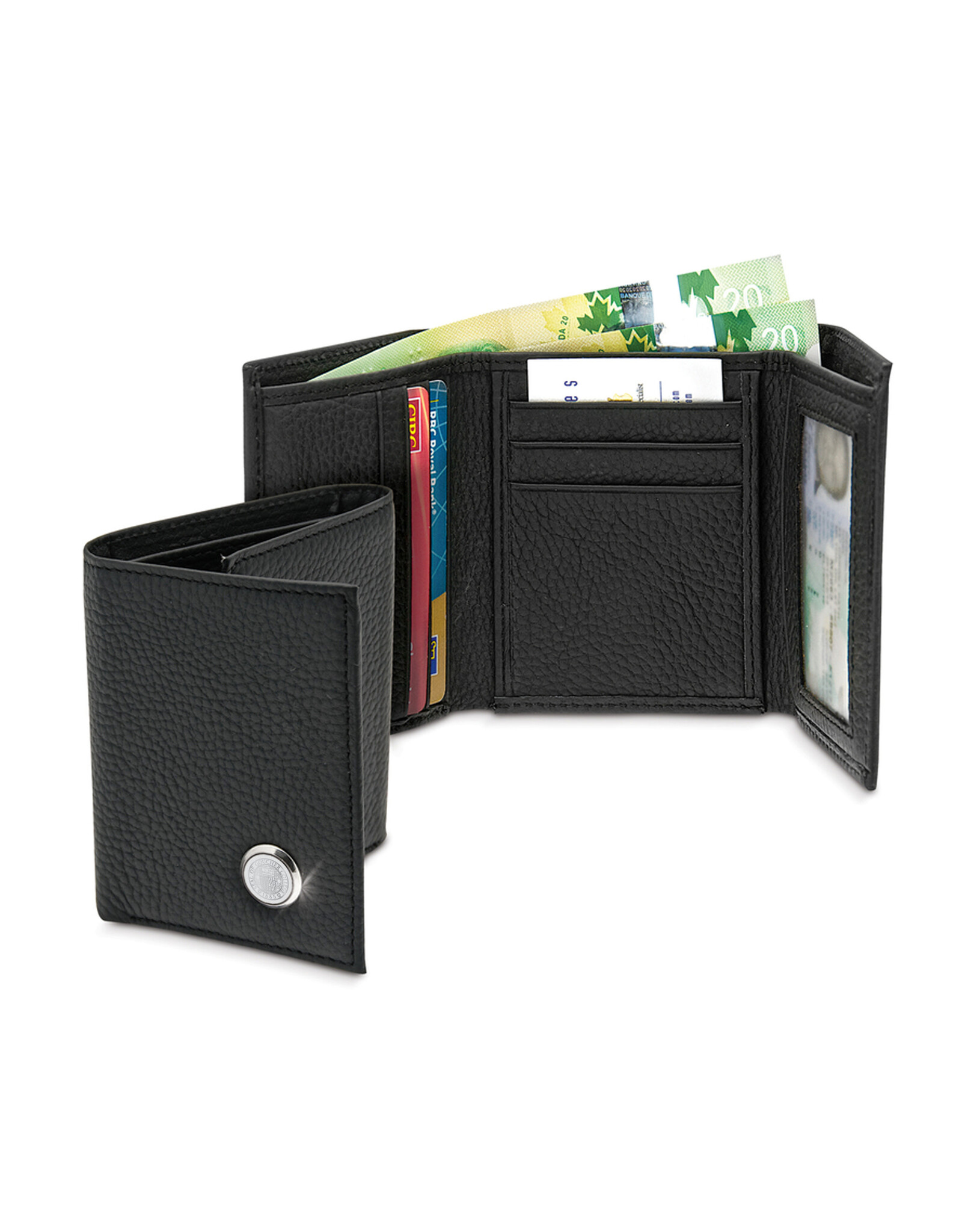 CSI Men's Leather Trifold Wallet "Seal Medallion" Black