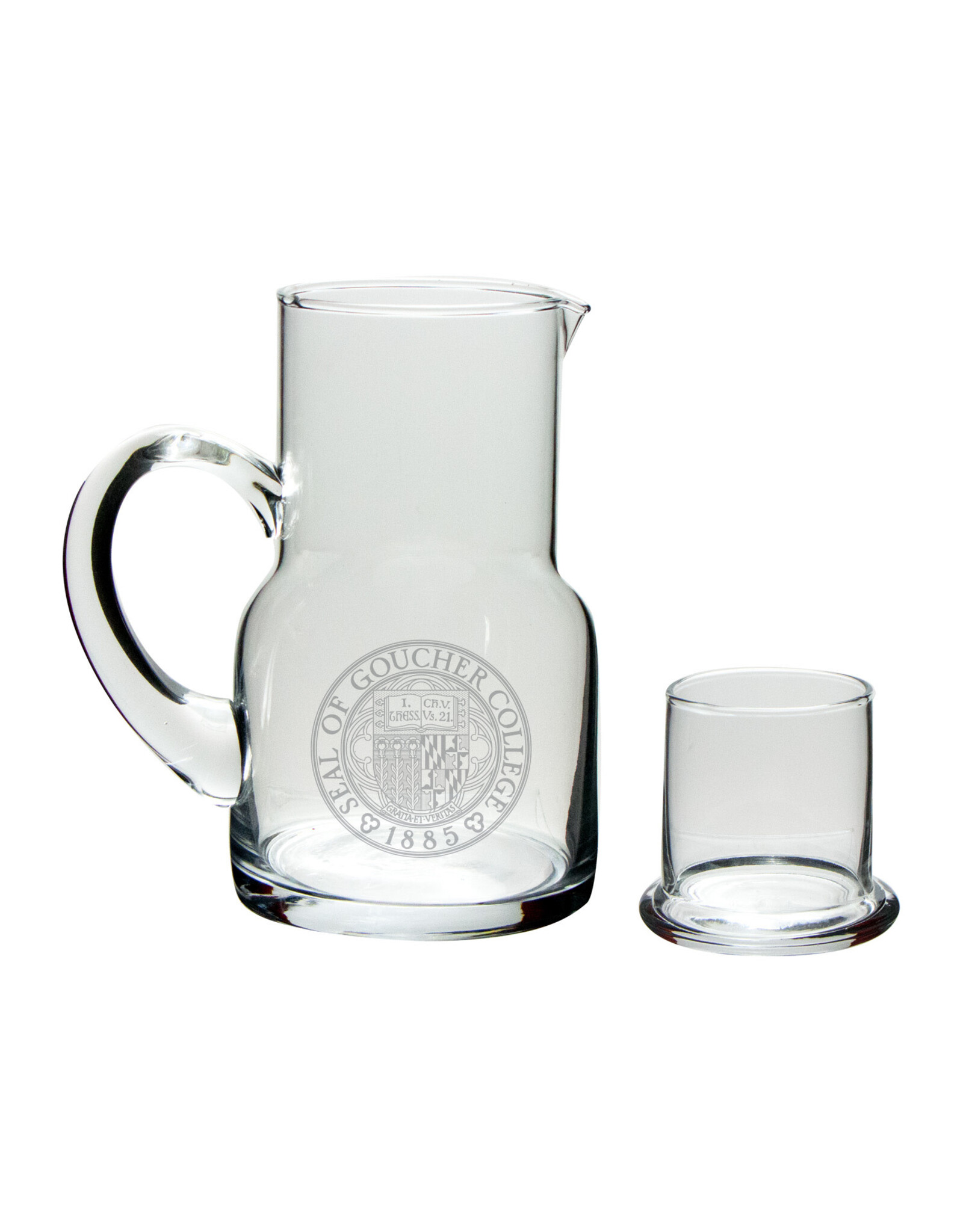 Campus Crystal 24oz Executive Water Carafe w/ Glass "Goucher Seal"