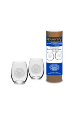 Campus Crystal 15oz Stemless Wine Glass "Goucher Seal" - Gift Canister Set of 2