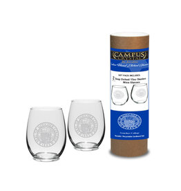 Campus Crystal Stemless Wine Glass "Goucher Seal" Set of 2