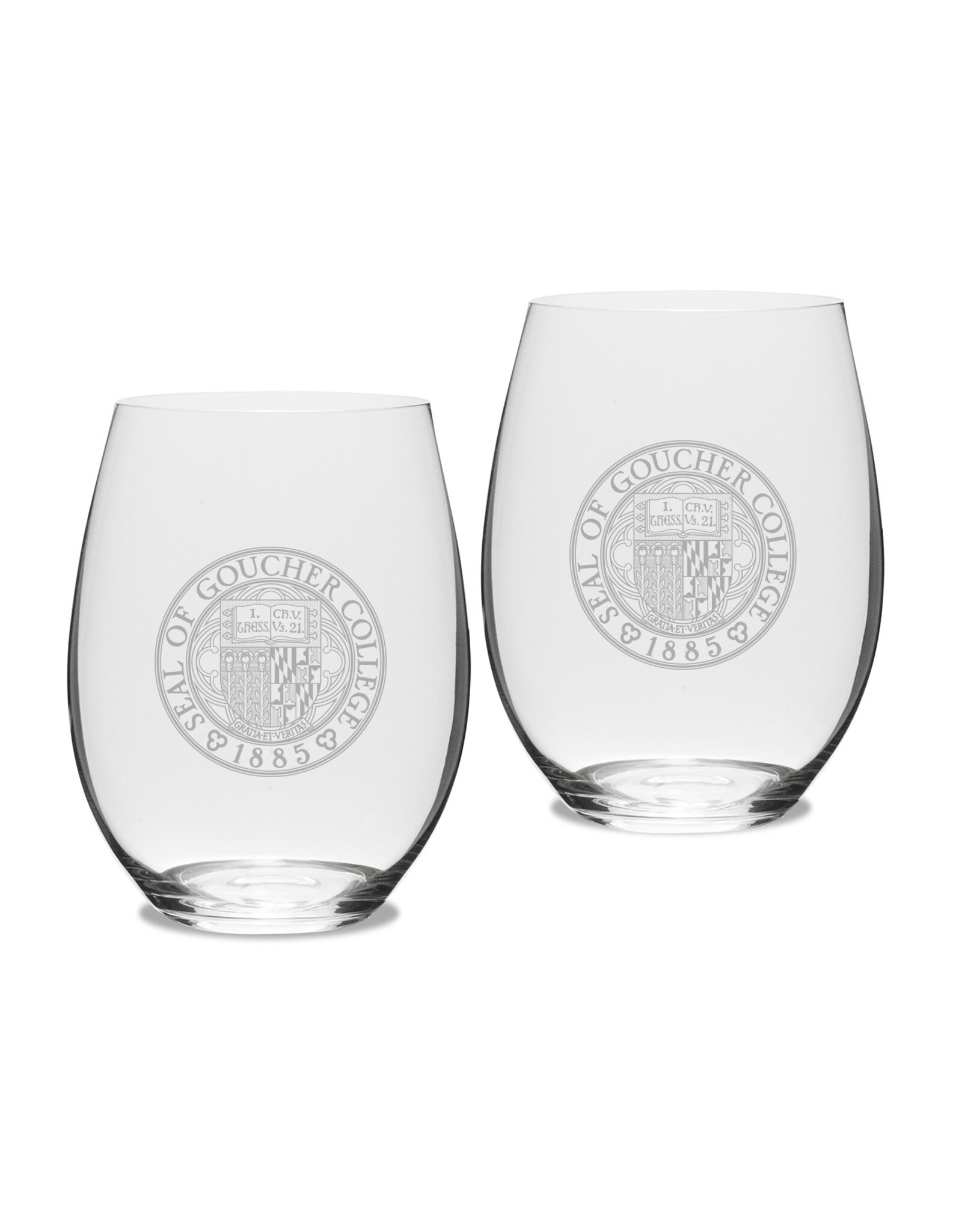 Campus Crystal Riedel Austrian Crystal 21oz Stemless Wine Glass "Goucher College" 2-Pack
