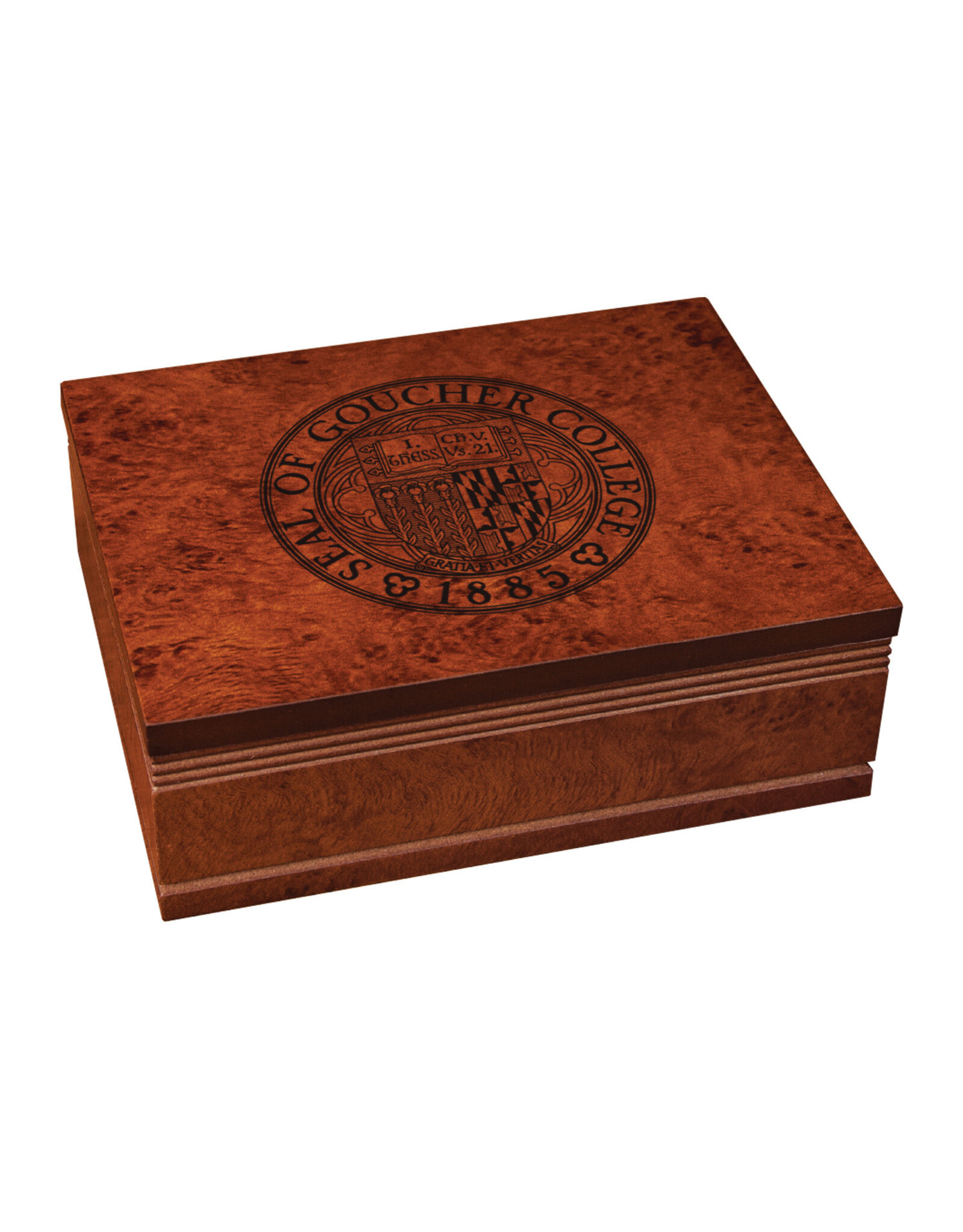 Campus Crystal Rosewood Finished Bureau Box "Goucher Seal"