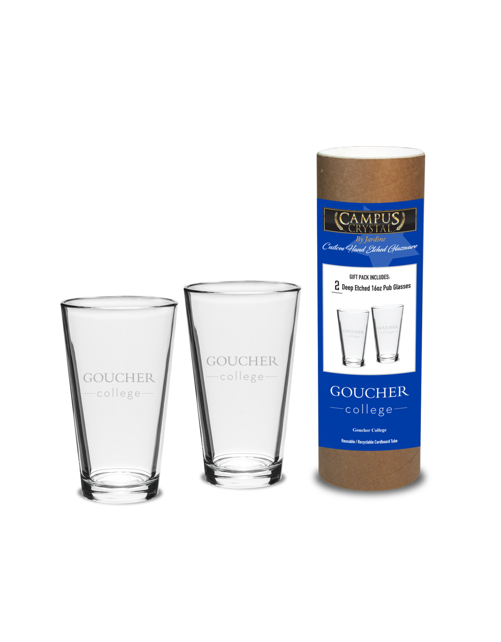 Campus Crystal 16oz Pint Glass Set "Goucher College"