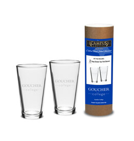 Campus Crystal 16oz Pint Glass Set "Goucher College" - Gift Canister Set of 2