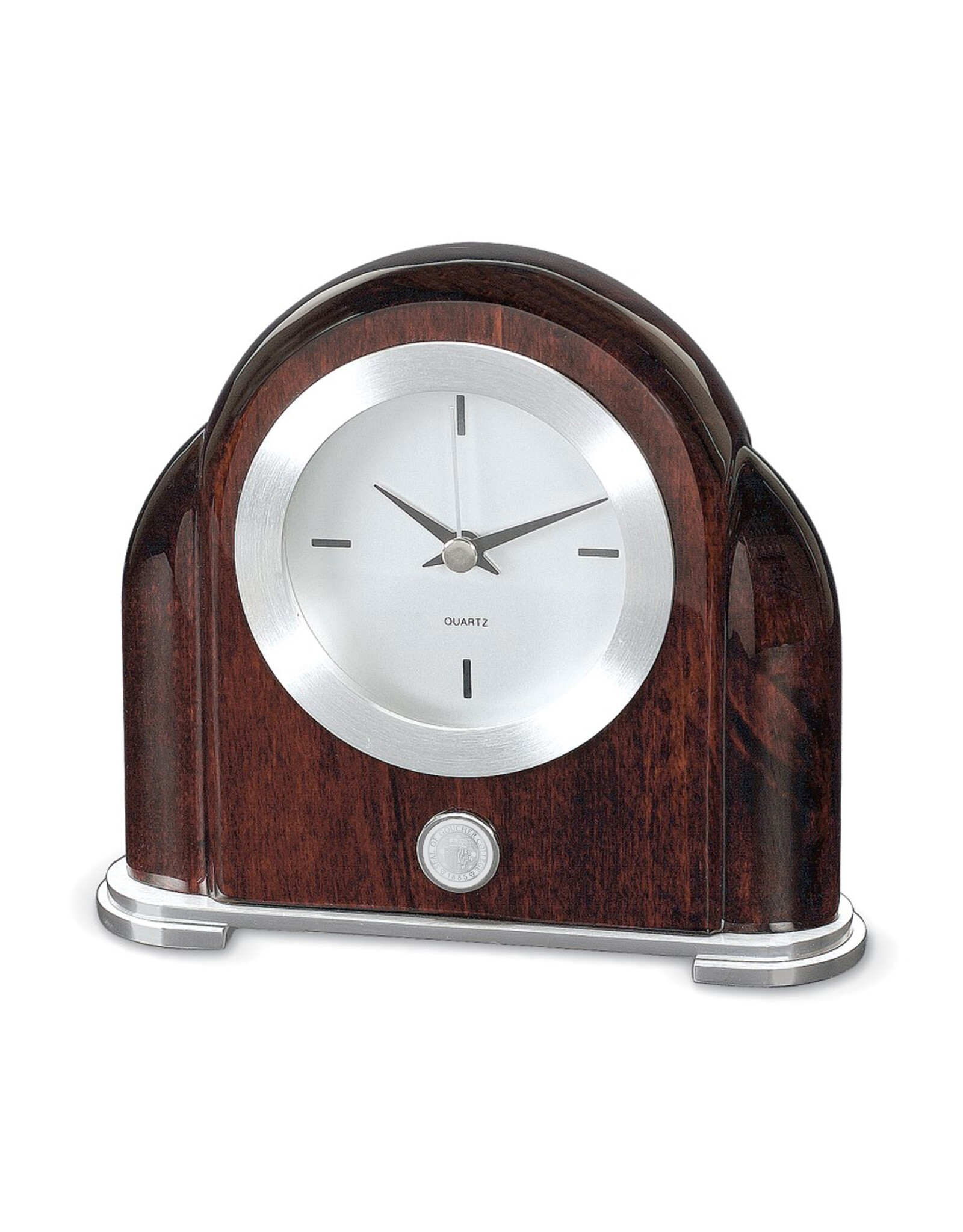 CSI Rosewood Desk Clock "Seal Medallion" Brown/Silver