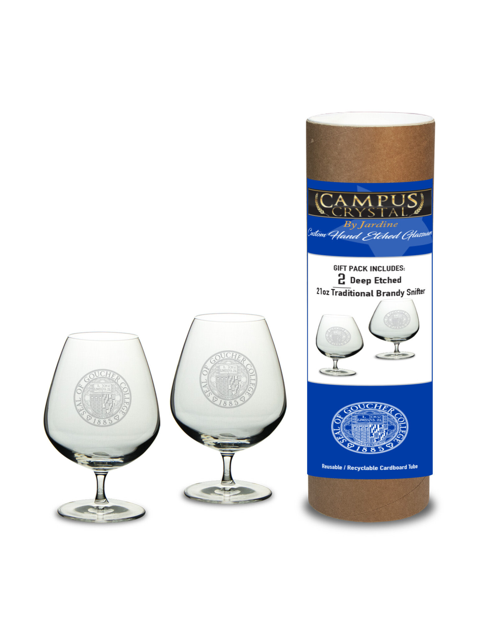 Campus Crystal 21oz Tradititonal Brandy Snifter "Goucher Seal" 2-Pack