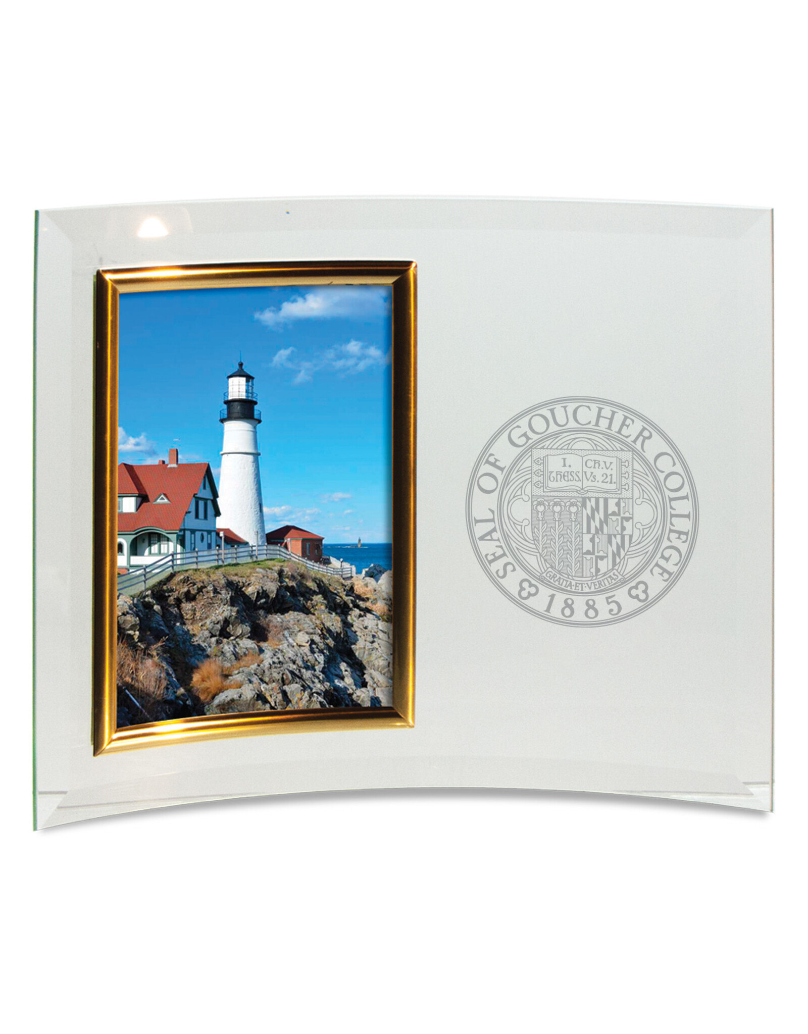 Campus Crystal Curved Crystal Standing 6"x4" Frame "Goucher Seal"
