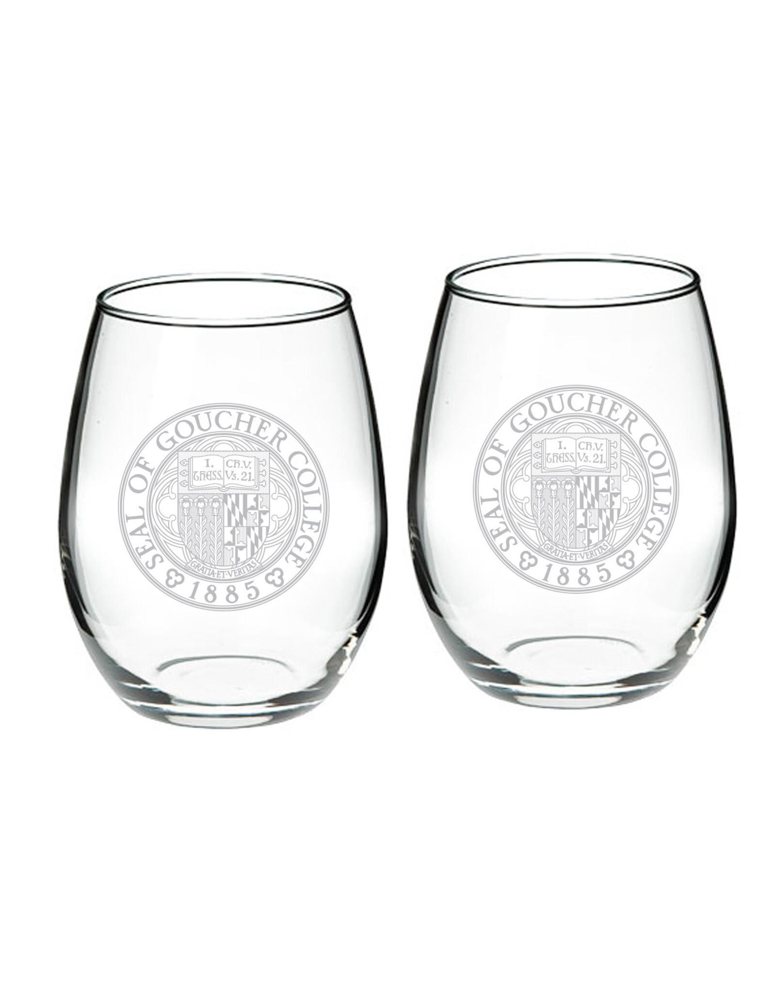 Campus Crystal 21oz Stemless Wine Glass "Goucher Seal" - Set of 2