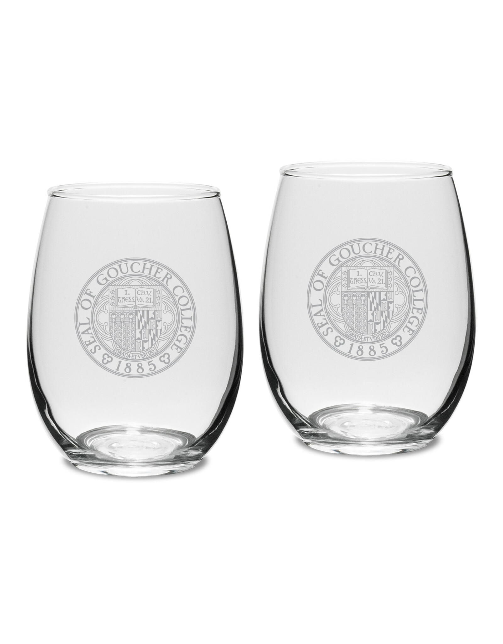 Campus Crystal 15oz Stemless Wine Glass "Goucher Seal" - Set of 2
