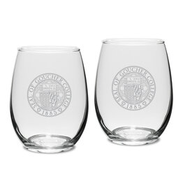 Campus Crystal 15oz Stemless Wine Glass "Goucher Seal" - Set of 2