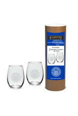 Campus Crystal 21oz Stemless Wine Glasses "Goucher Seal" - Gift Canister Set of 2