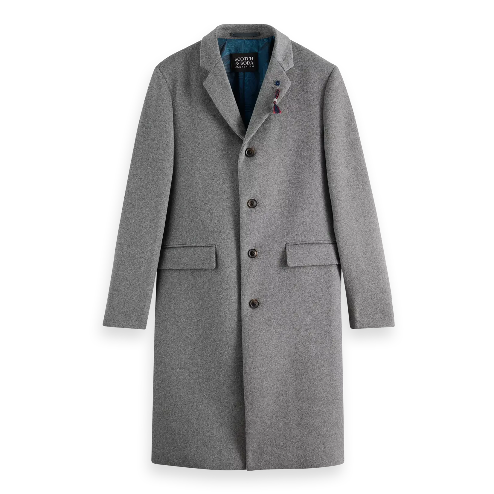 Scotch & Soda Grey Melange wool blend overcoat L