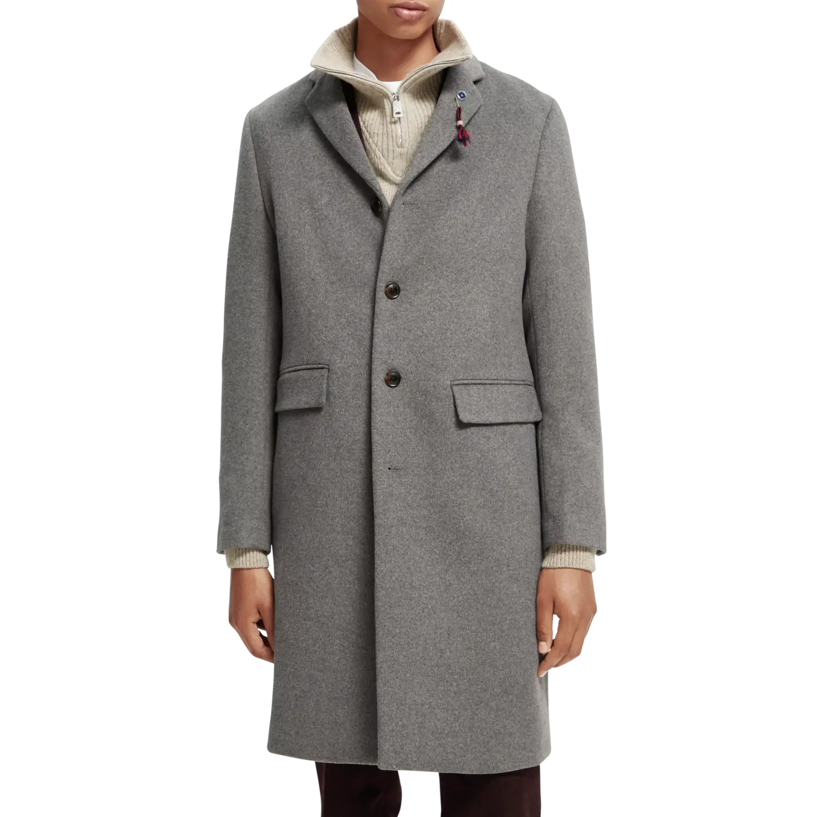 Scotch & Soda Grey Melange wool blend overcoat L