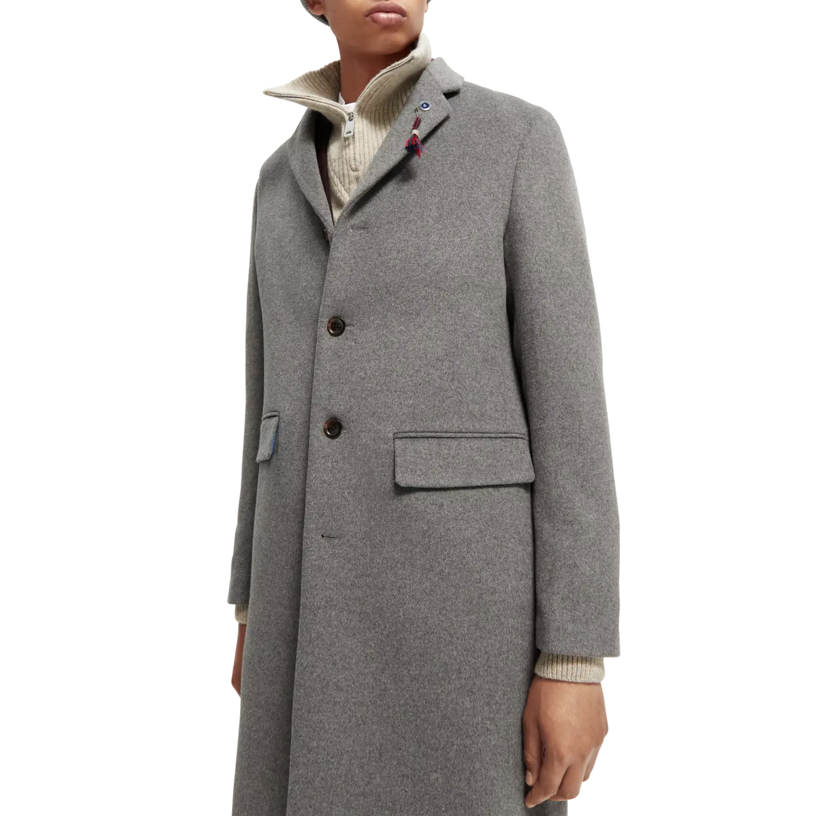Scotch & Soda Grey Melange wool blend overcoat L