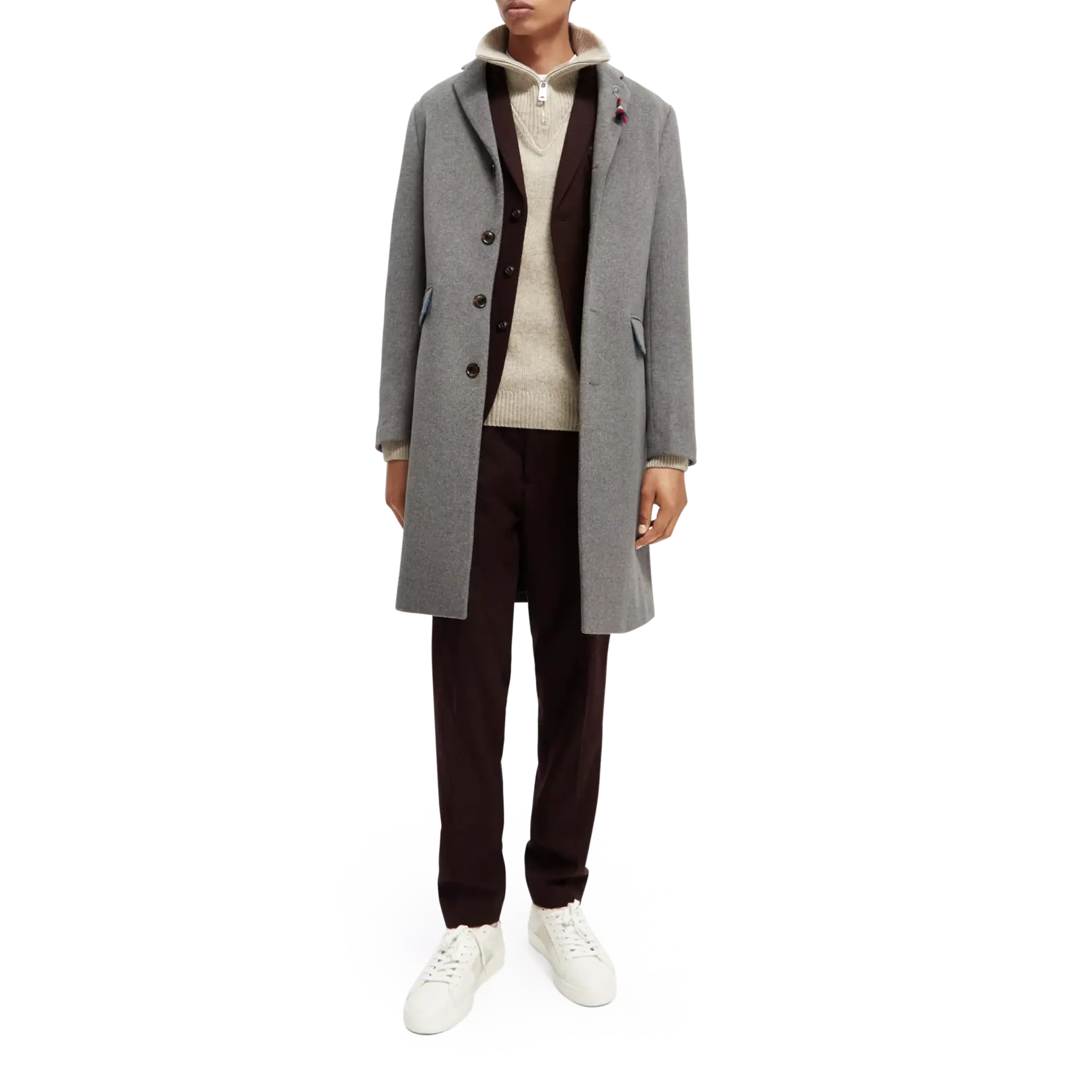 Scotch & Soda Grey Melange wool blend overcoat L