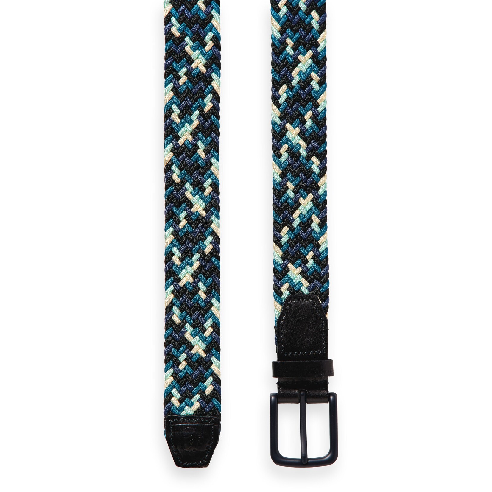Scotch & Soda Blue Leather trimmed elastic belt XL