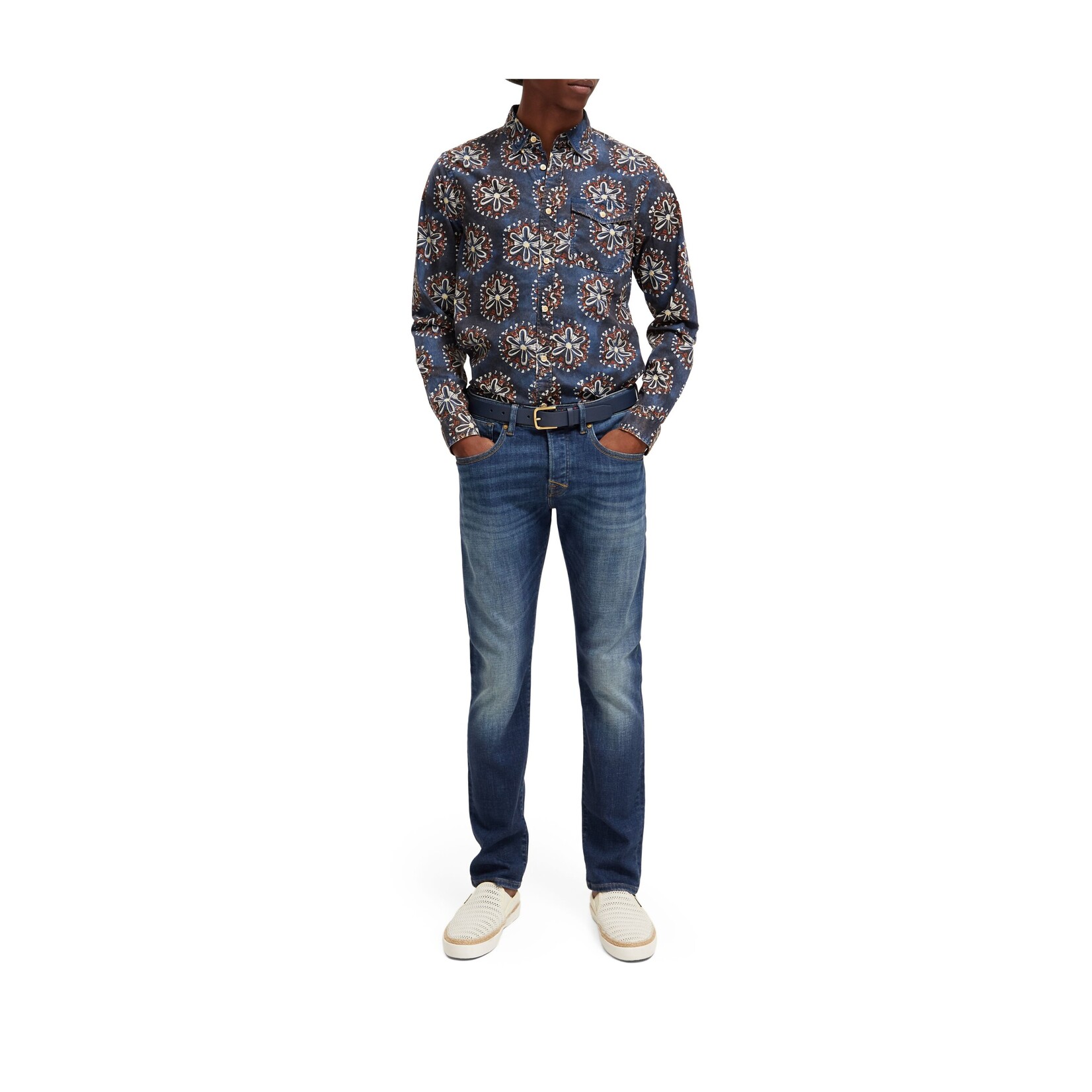 Scotch & Soda Recycled Leather belt with inside print