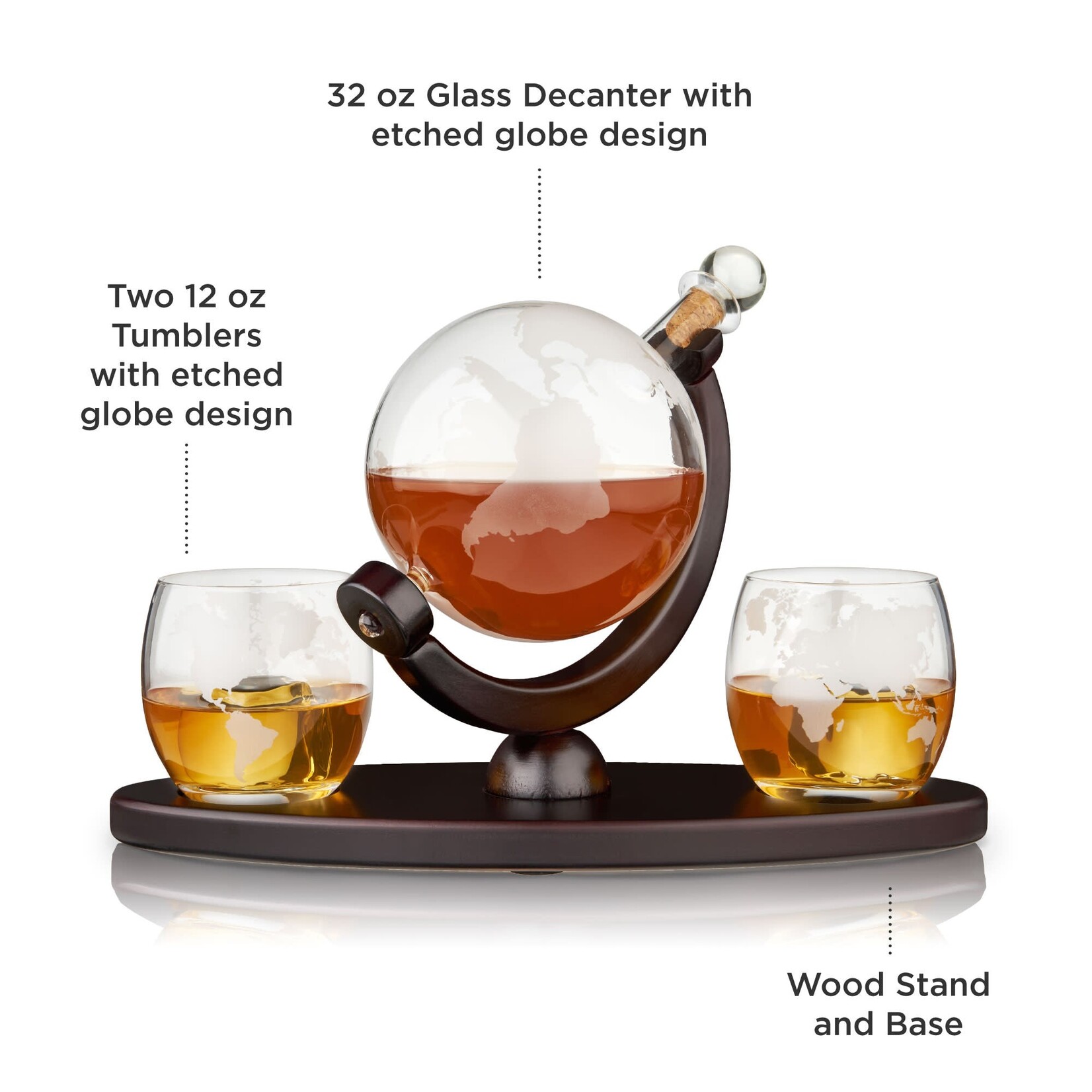 Little global Viski Globe Decanter & Whiskey Tumblers Set