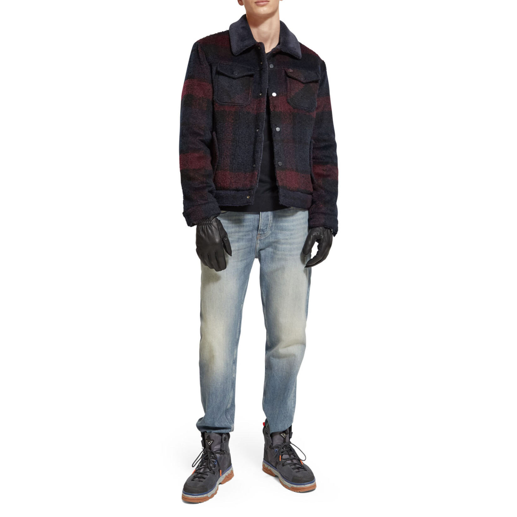 Scotch & Soda Grain leather gloves