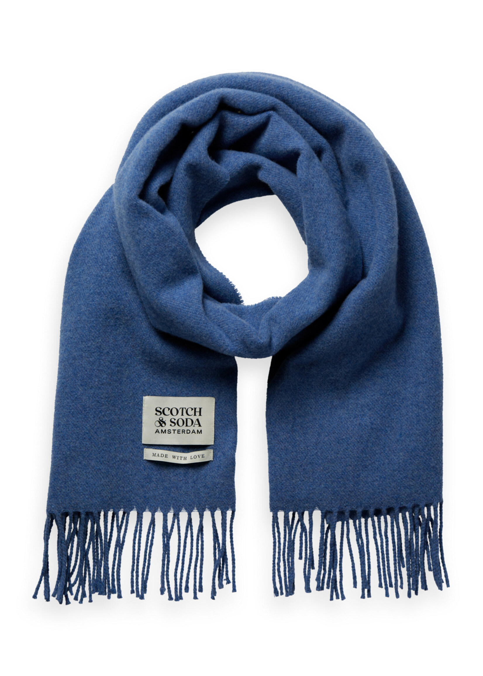 Scotch & Soda Virgin wool fringed woven scarf Dusty Blue OS