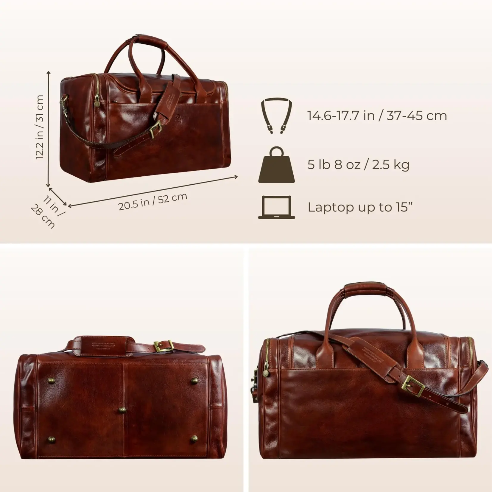 Time Resistance Large Italian Leather Duffel Bag - The Hitchhikers