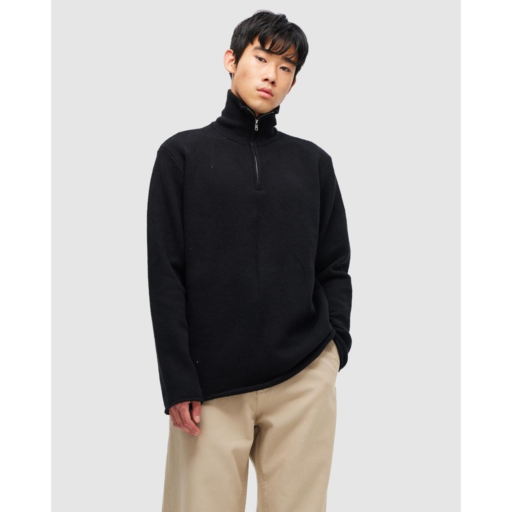 NEUW BRUSHED 3/4 ZIP KNIT Black