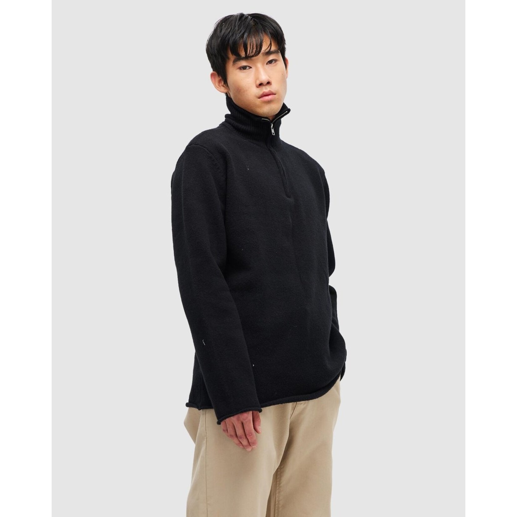 NEUW BRUSHED 3/4 ZIP KNIT Black