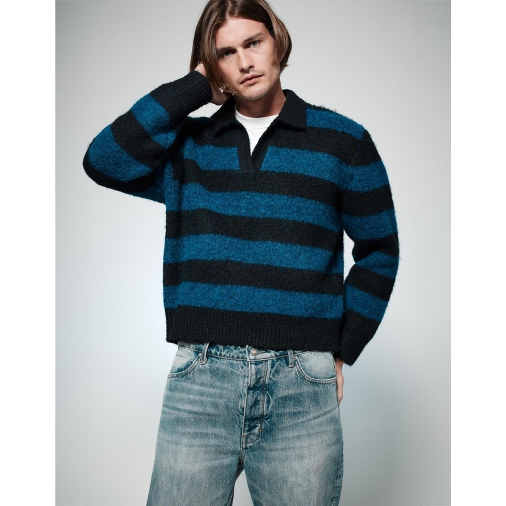 NEUW BRUSHED STRIPE RUGBY POLO