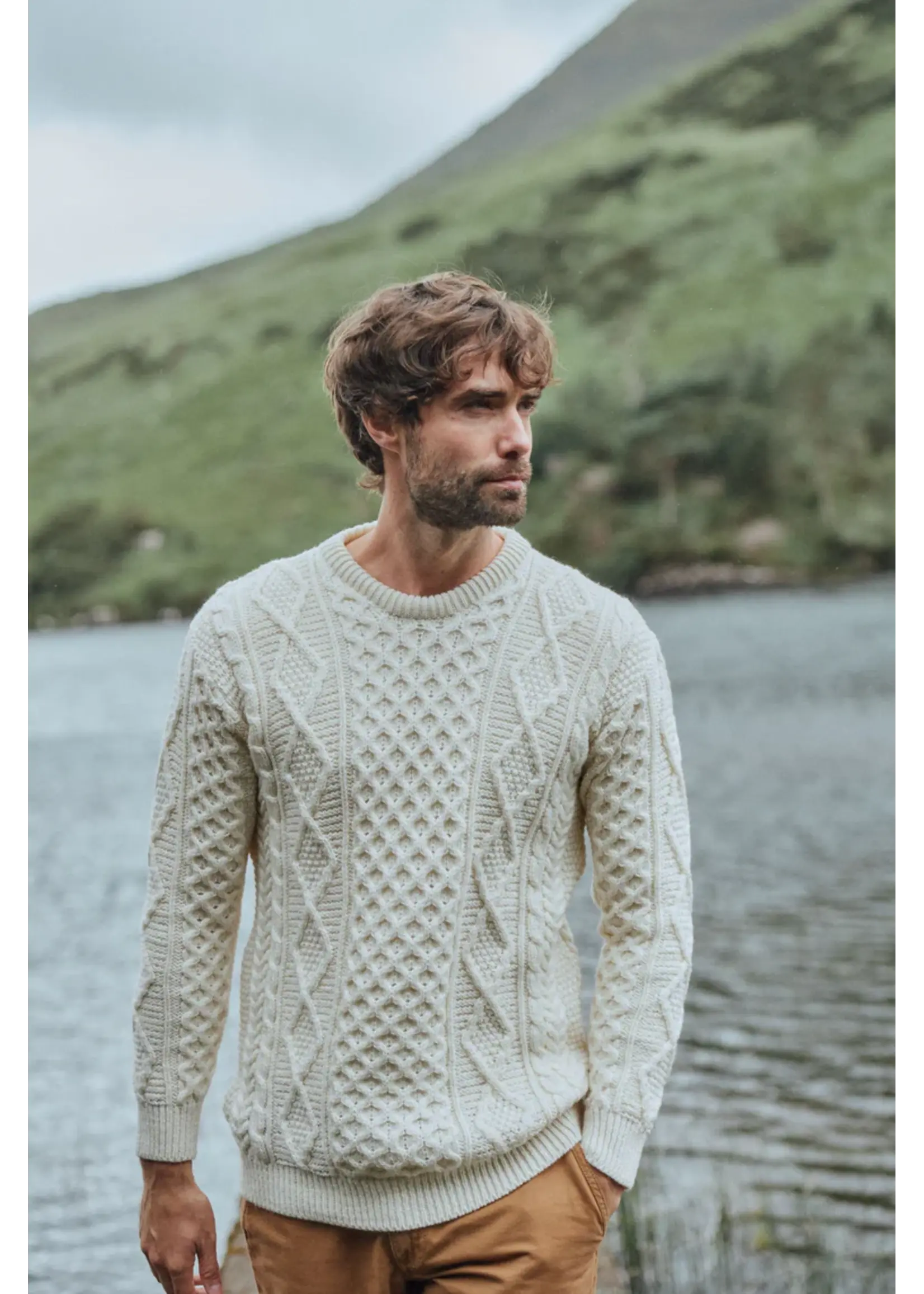 Eireann Mens Traditional Aran Supersoft sweater - Cream