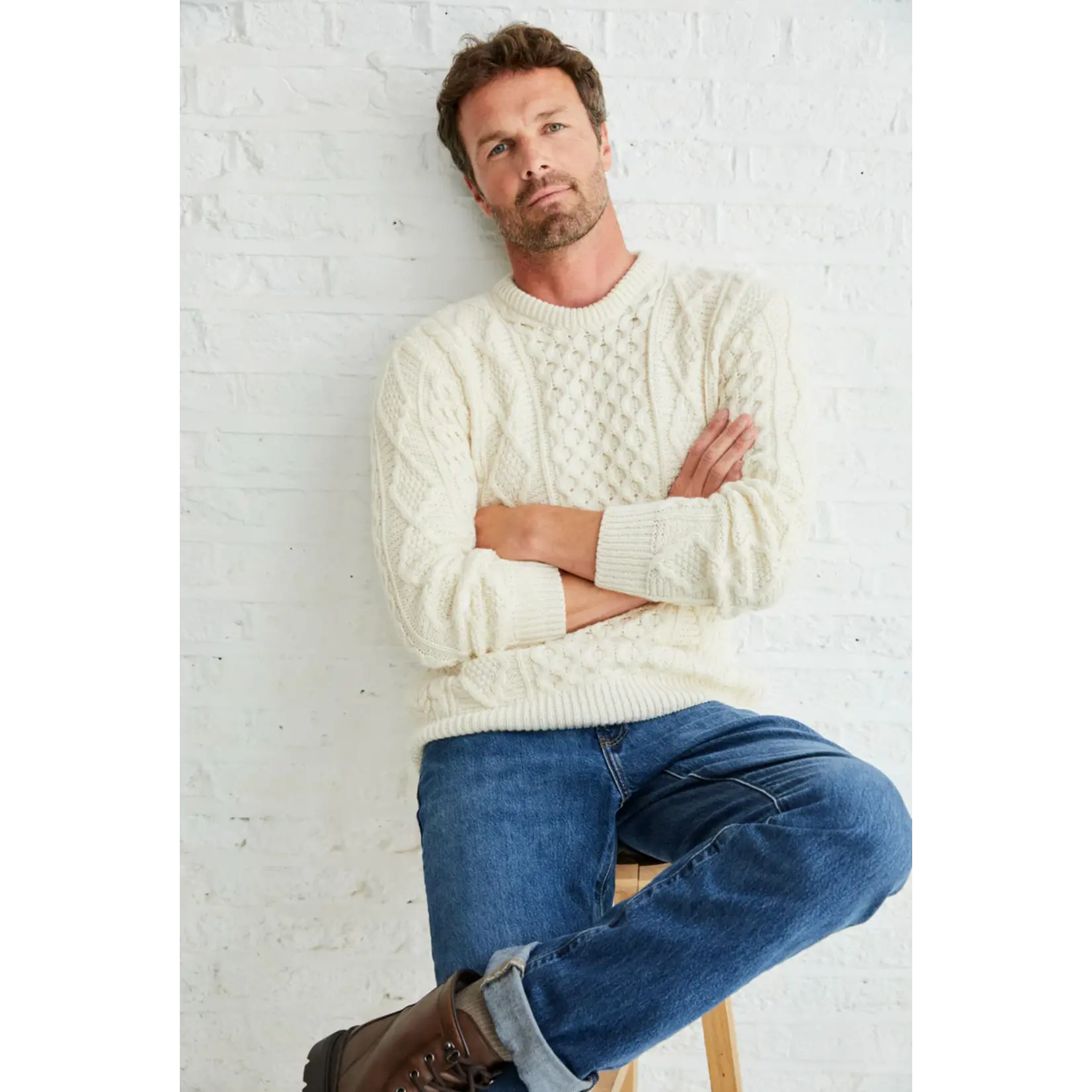 Eireann Mens Traditional Aran Supersoft sweater - Cream