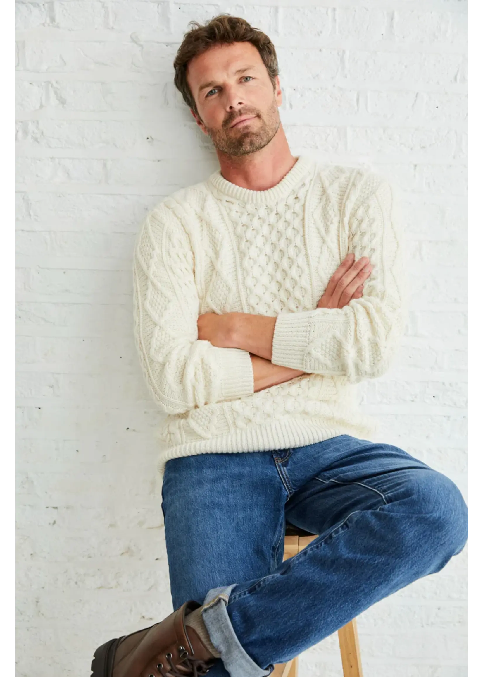 Eireann Mens Traditional Aran Supersoft sweater - Cream