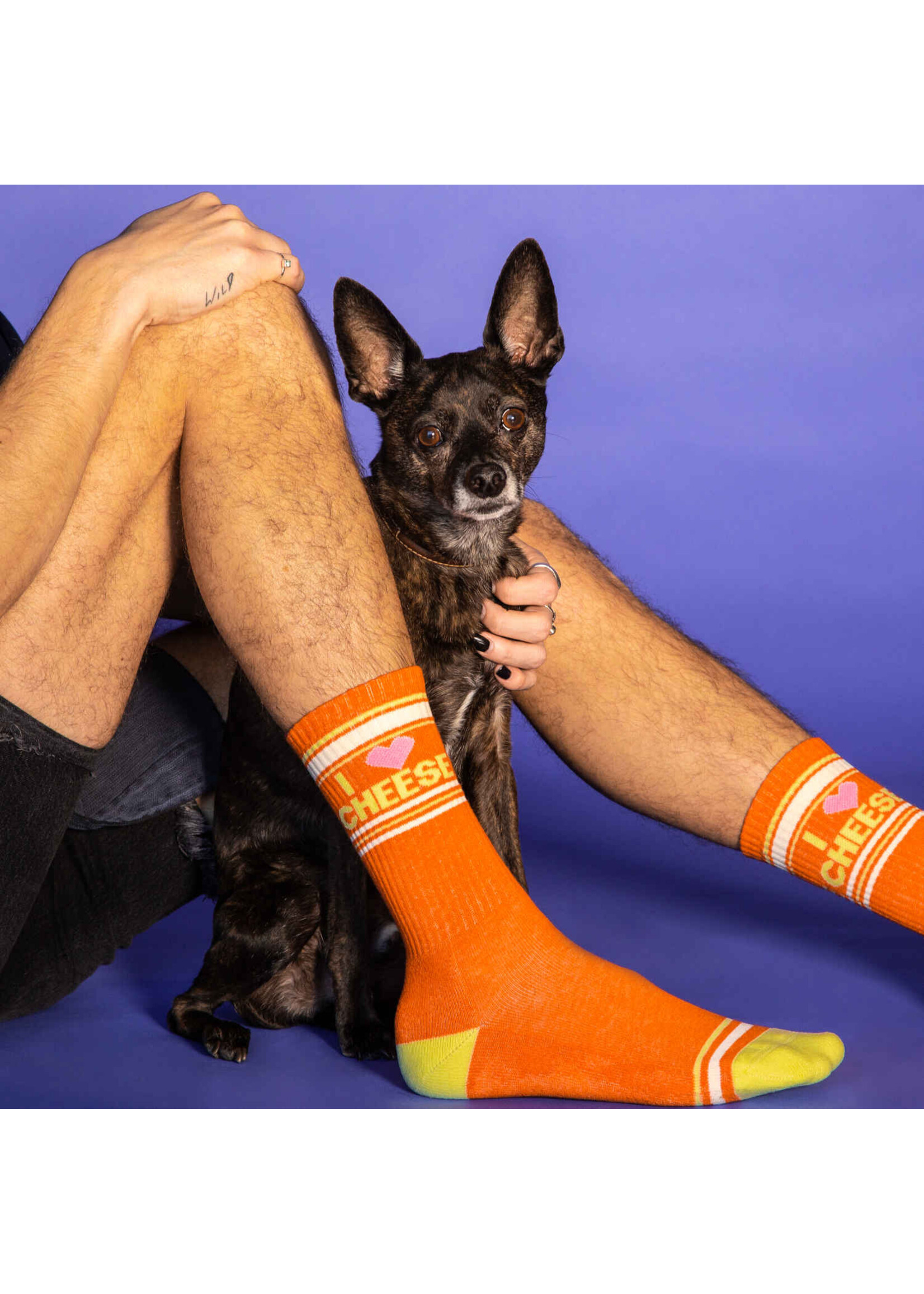 Gumball Poodle I ❤️ Cheese Gym Crew Socks - Foodie Gift