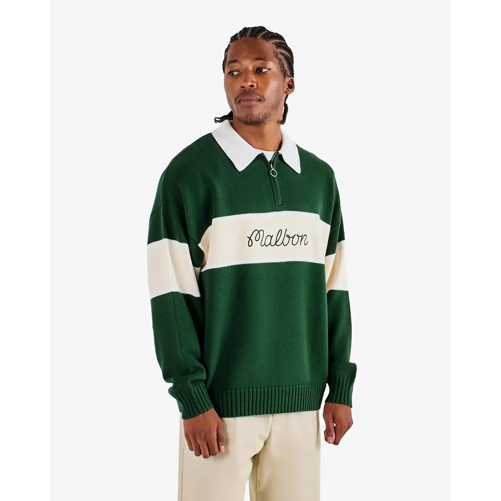 Malbon BENNETT KNIT POLO SWEATER - FOREST