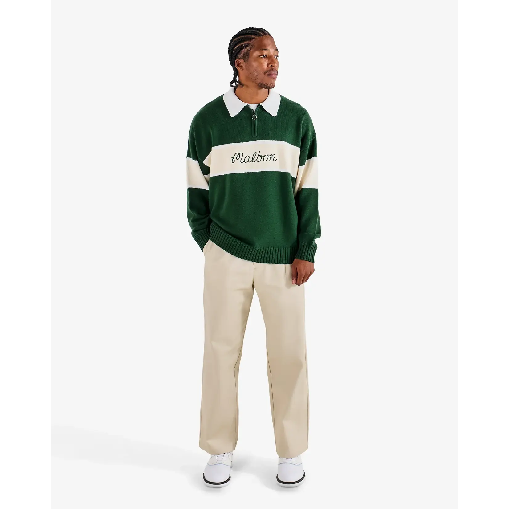 Malbon BENNETT KNIT POLO SWEATER - FOREST