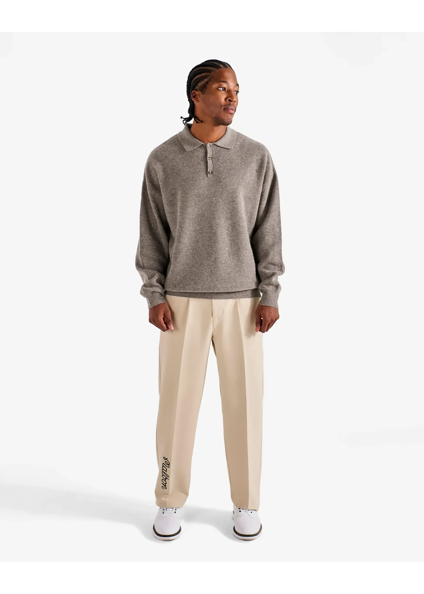 Malbon GAUGE WAFFLE KNIT POLO - TAUPE Large